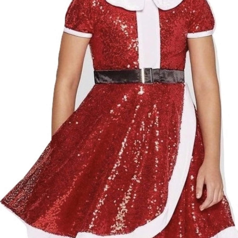 Elegant Red Sequin Kids Dress with Belt